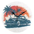 Car Palm Sun Retro Style Wall Clock Battery Operated Round Clock Black