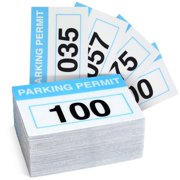 Car Parking Stickers - 100 Pack, Light Blue 3 x 2 in Front Adhesive - Numbered 001-100 Parking Permit Decals for Windshield VT4