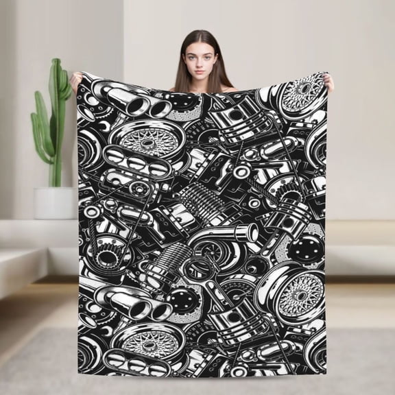 Car Parts Cozy Blanket Engine Piston Wheel Mechanic Garage Auto Repair Gift for Mechanics 50x40 in
