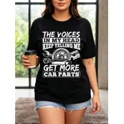 Car Parts Graphic, Casual Streetwear, Women Regular T-Shirt, Soft Cotton Blend, Funny Mechanic Quote Print, Automotive Humor Design, Car Enthusiasts,