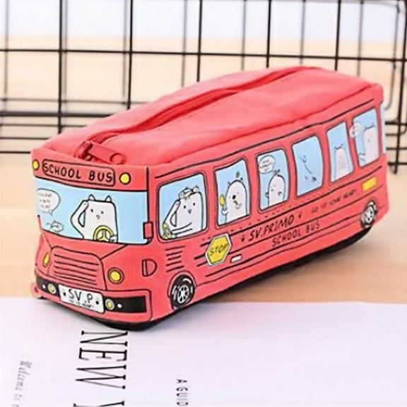 Car Pencil Case, Canvas Pencil Holder, Durable Red and Yellow Canvas Car Shaped Pencil Case for Office Or Travel, Compact 19x6.5x6cm Storage Organizer