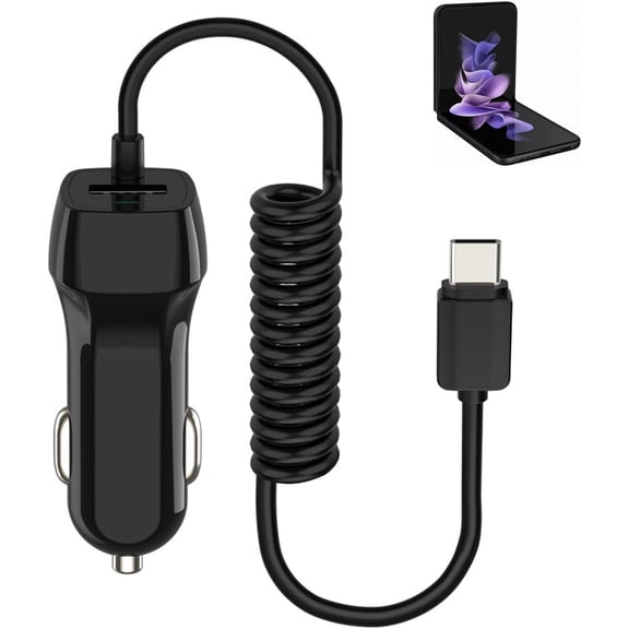 Car Phone Charger for Samsung Galaxy Z Flip 6 Ai Phone, Flip 5 5G, Flip 4, Flip 3, Fold 6, Fold 5, Fold 3, Fold 2 Car Charging Cord Extra USB Port with Integrated Power Cable for Nokia, Switch