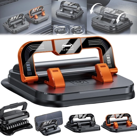 Car Phone Holder 360 Degree Rotation, Suitable for Car Navigation In-Car Dashboard, Adjustable Angle Horizontal and Vertical Screen Strong Suction Cup Fixed Non-slip Mobile Phone Holder(Orange)