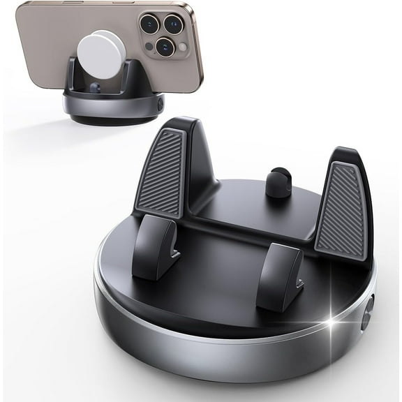 Car Phone Holder, [Adjustable Spring Design] Dashboard Cell Phone Holder Compatible with Popsocket, 360°Rotatable & Vertical 30°Adjustable Mount for Car, Sliver