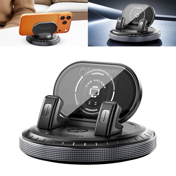 Car Phone Holder Dashboard Mount 360° Rotatable Non-Slip Silicone Auto-Locking for Smartphones, Foldable Phone, Tablet