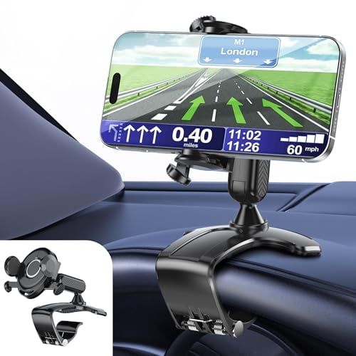 Car Phone Holder Dashboard Phone Mount,2025 Upgraded 360 Degree Rotation Multifunctional Clip Design,Universal Car Phone Mount Compatible with 4–7 Inch Cell Phones (Black)
