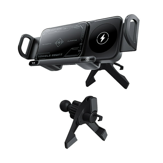 Car Phone Holder Magnetic Wireless Charging Mount 360 Degree Rotation Automatic Sensing Smart Charging Stand for Mobile Devices Secure Clamp Arms Horizontal Vertical Viewing