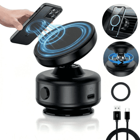PUCACHI Electric Suction Magnetic Car Phone Holder – 78LBS Vacuum Suction, 2400GF Magnetic Lock, 360° Dashboard/Windshield Mount for iPhone Samsung Android