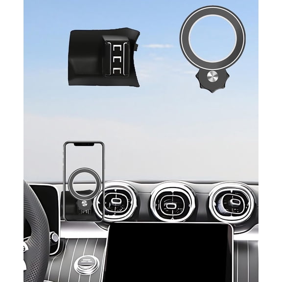 Car Phone Holder for Mercedes Benz GLC Class 2023 2024 2025 / C Class 2022-2025 Accessories Compatible with MagSafe Hands-Free 360 Degree Rotation Adjustable Cell Phone Mount