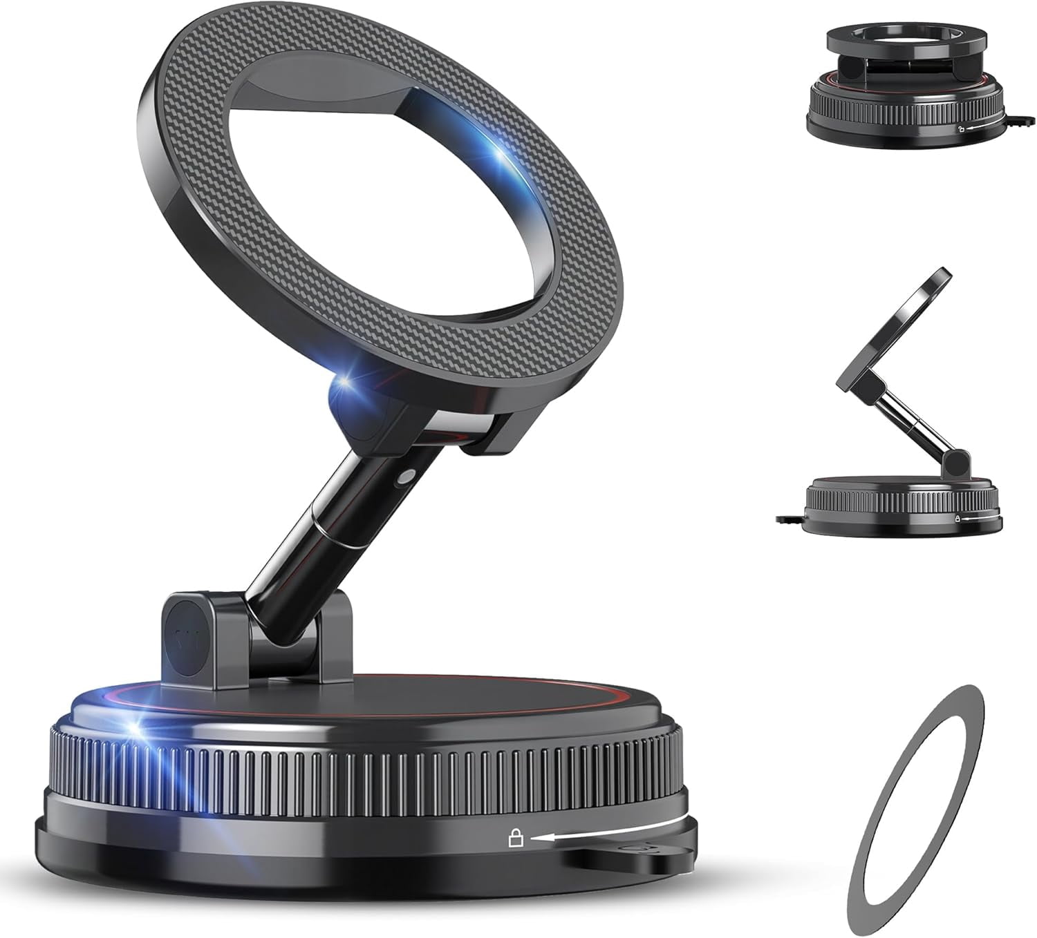 Car Phone Holder Mount, 108LBS Vacuum Suction for MagSafe Car Mount, 3000gf Magnetic 360° Adjustable Carbon Fiber Phone Holders for Your Car for iPhone 17 Pro Ma/17/16/15/14/13/12, Desk & Gym