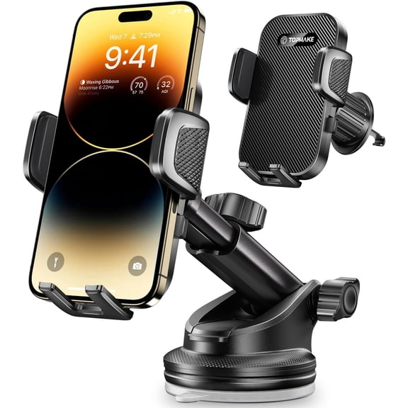Car Phone Holder Mount,2025 Upgrade 3-in-1 Cell Phone Holder for Car, Dashboard Windshield, Suction Cup Hands-Free Car Phone Stand, Automobile Cradles Universal,Black