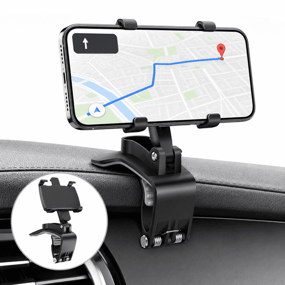 Car Phone Holder Mount 360 Degree Rotation Dashboard Cell Phone Holder for Car Clip Mount Stand Suitable for 4 to 7 inch Smartphones (Black)
