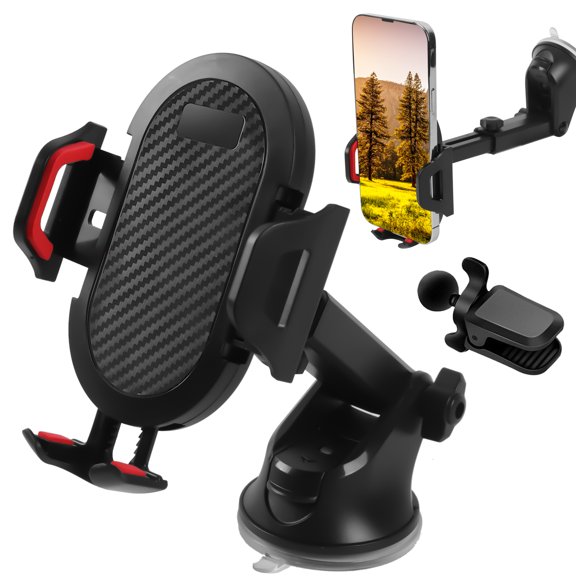 Car Phone Holder Mount, Dashboard Phone Mount for Car, Adjustable Rotating Phone Holder with Suction Cup Mount, Suction Base and Pop Up Button, Fits Phones Up To 6.5