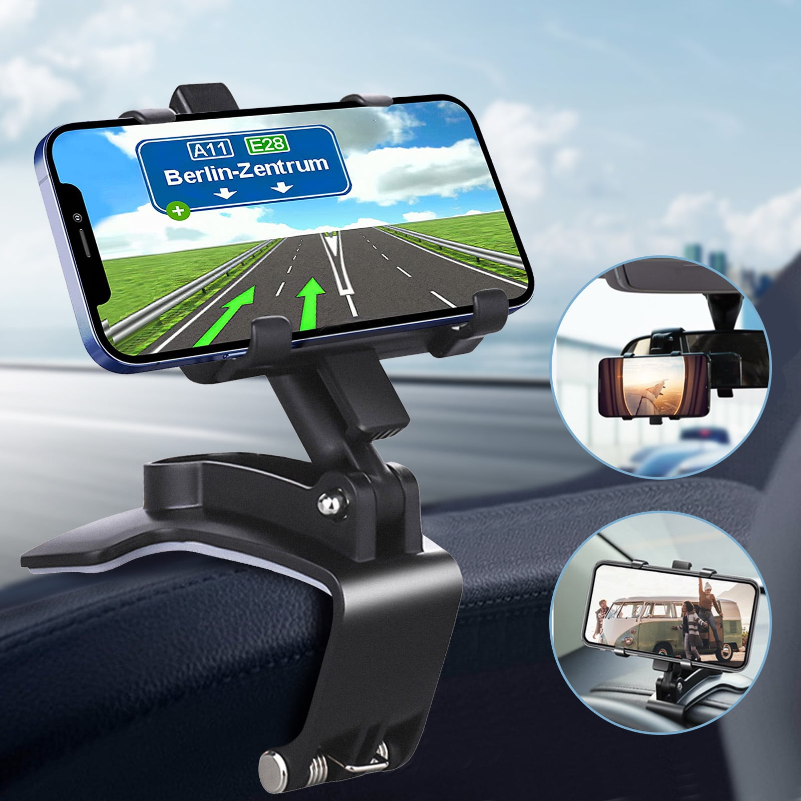 Car Phone Holder Mount, EEEkit 360 Degree Rotation Dashboard Cell Phone Car  Holders, Multipurpose Cell Phone Clip Mount Stand Suitable for 4 to 7  iPhone, Galaxy Smartphones, Black 