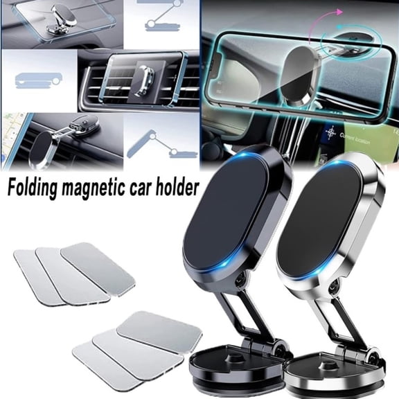 Car Phone Holder Mount for Smartphones, Strong Magnetic Attraction, 360 Rotation, Suction Adhesive, Dashboard Mount