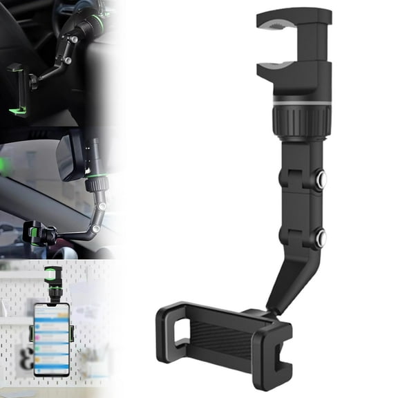 Car Phone Holder, Multifunctional 360 Car Rearview Mirror Phone Holder, 360° Car Rearview Mirror Rotation Adjustable Phone Holder, Over The Mirror Phone Holder (Green)