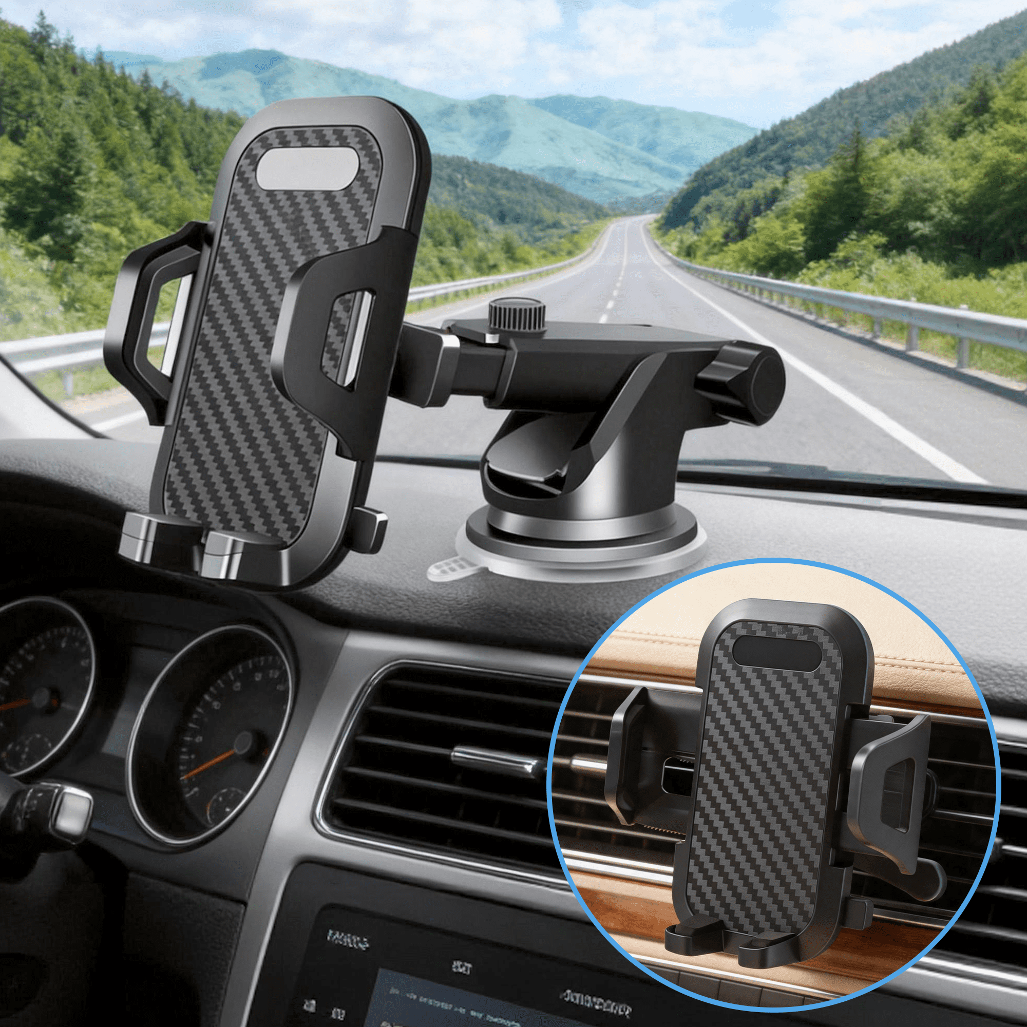 GARITIN Car Phone Holder Suction Cup 360° Adjustable Car Phone Mount, Cell Phone Holder for Dashboard Windshield Air Vent