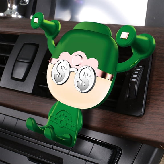 Car Phone Mount, Cartoony Chinese Gods of Wealth Navigation Bracket, Auto-Clamping Vent Mount, Multi-Directional Rotation, Fun and Personalized Car Accessory