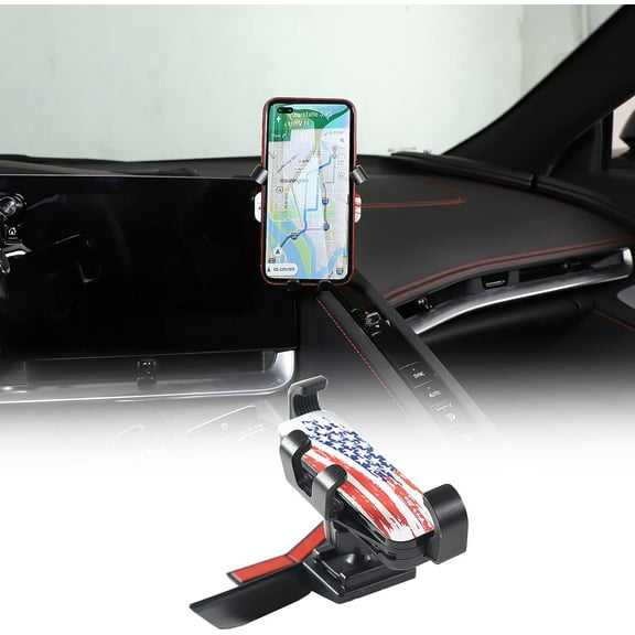 Car Phone Mount Fit for Chevrolet Corvette C8 2020-2023, Cell Phone Holder for Center Console Navigation Screen, Handsfree Car Phone Stand (With American Flag Telescopic Arm Holder - Style D)