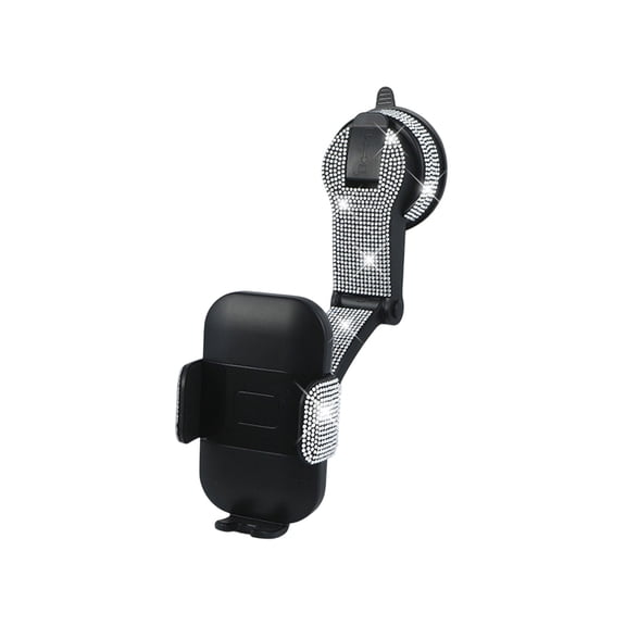Car Phone Mount Holder - Shiny Crystal Rhinestone Phone Stand for Women, Car Accessories for Windshield Dashboard,Compatible with Most Cellphones (White)