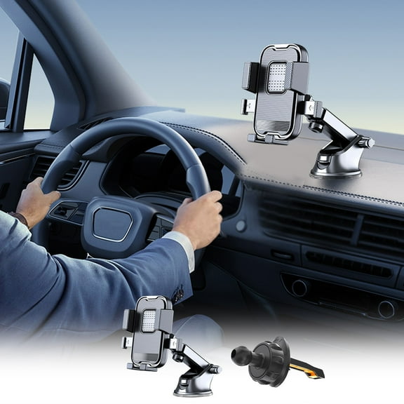 Car Phone Mount Holder | Strong Suction Cup | Adjustable Clip | Black ABS | 15.5×7×8cm | Secure | One-Hand Operation | Universal Fit | Dashboard & Windshield | Stable Navigation Support