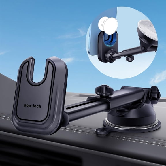 Car Phone Mount for Pop Socket: Suction Cup Cell Holders Automobile Dashboard Windshield Window - Dash Mounted Cellphone Stand Black Fits Thick Socket Wallet Grip iPhone Samsung