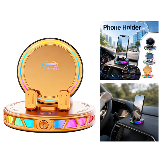 Car Phone Mount with Suction Cup for Dashboard, Colorful LED Light Car Phone Cradle, Universal Adjustable Dashboard Phone Holder for Most Smartphones (Orange)