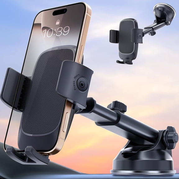 Car Phone Mount, Universal Cell Phone Holder for Dashboard, Windshield, Or Window - Automobile Cradle Compatible with iPhone/Samsung and All Smartphones with Thick Case-Black