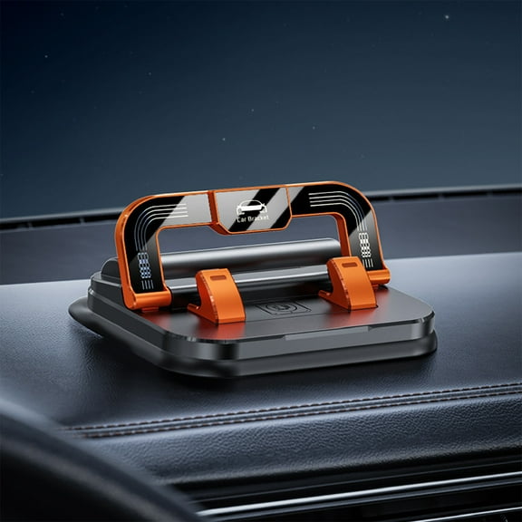 Car Phone Stand Dashboard Mount, QQZ Secure Adhesive 2-in- Holder with Parking Number, Non-Slip Anti-Shake Car Navigation Phone Holder for Safe Driving, Orange