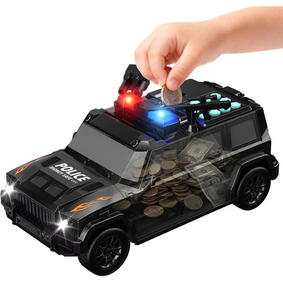 Car Piggy Bank for Kids, Electronic ATM Bank Toy with Password Code Lock and Auto Bill & Coin, Money Savings Box Mini ATM Coin Bank for Boys & Girls Ages 3+, Black