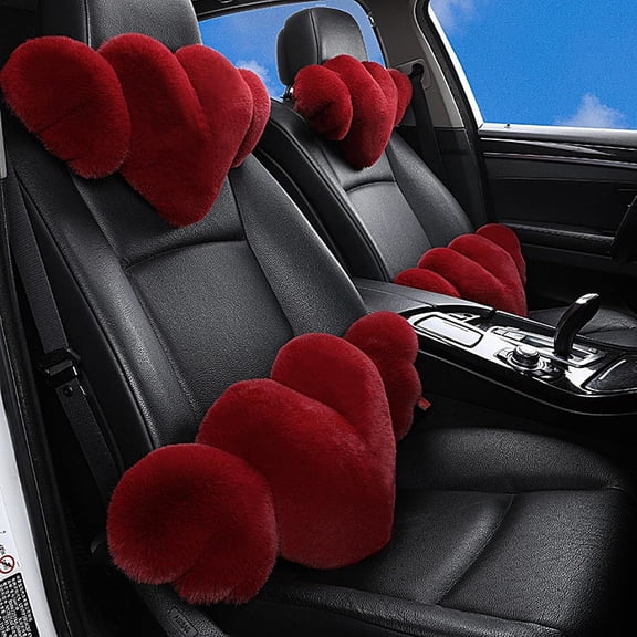 Car Pillow Heart, Plush Heart Pillow, Cozy Driving Headrest, Cute Car Accessories, Heart Shaped Pillow, Winged Car Pillow, Comfortable Car Neck Pillow, Driving Seat Cushion(M，Wine)