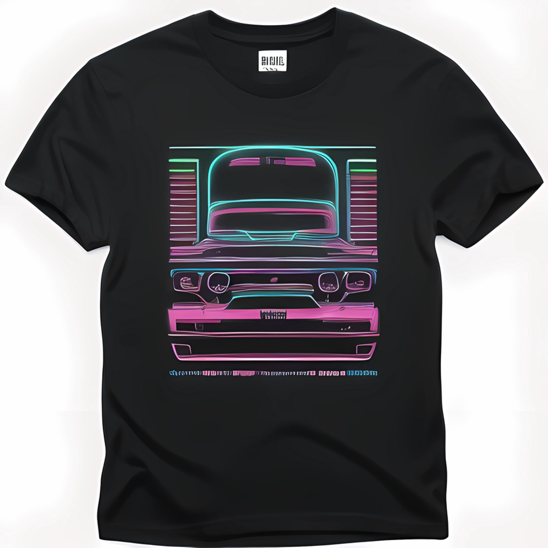 Car Pink Blue Design Black TShirt Retro Style TShirt for Men and