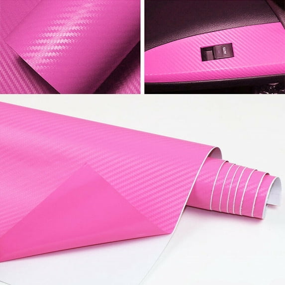 Car Pink Carbon Fiber Vinyl Wrap Sticker Interior Accessories Panel 50X12Inch