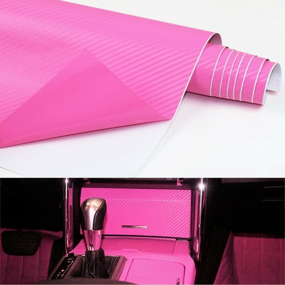 Car Pink Carbon Fiber Vinyl Wrap Sticker Interior Accessories Panel 50X12Inch