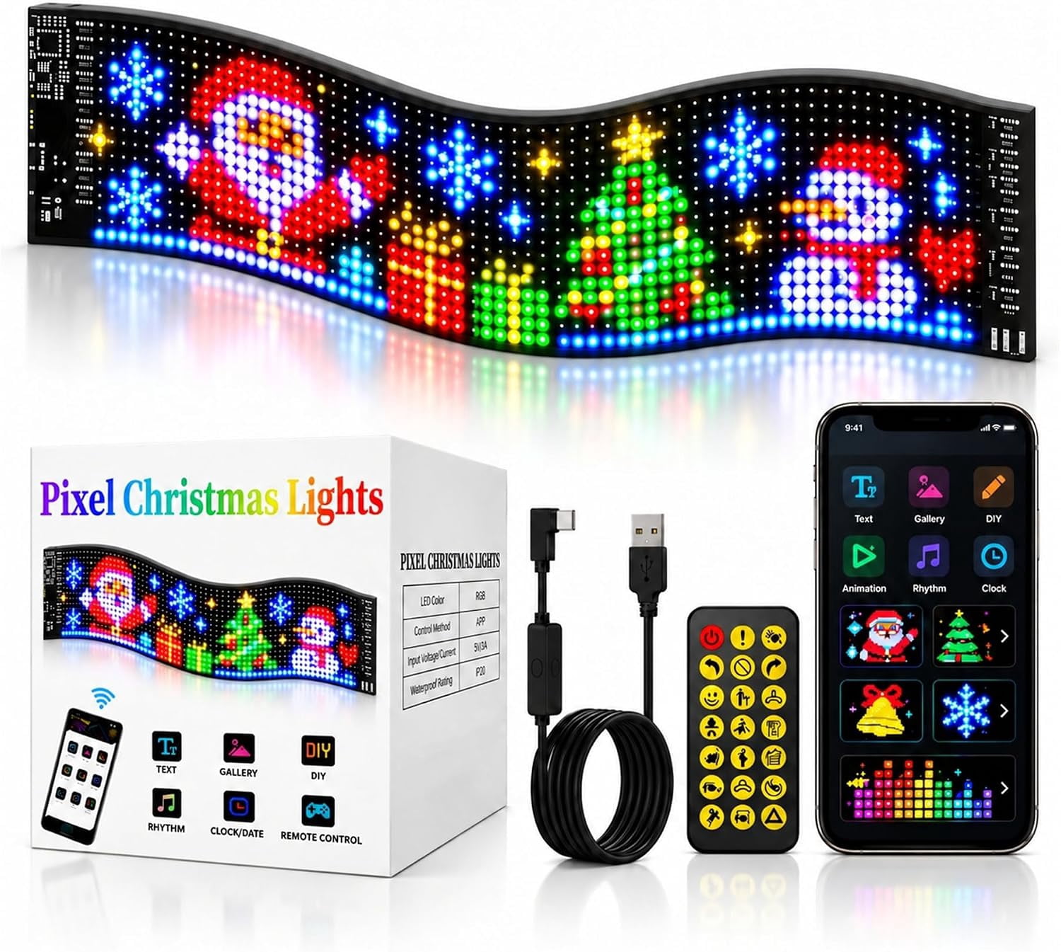 Car Pixel Christmas Lights, Flexible LED Pixel Display for Merry ...