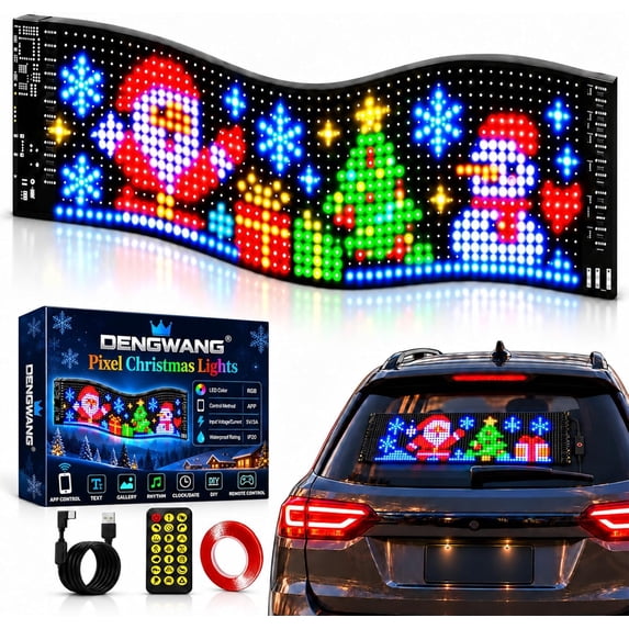 Car Pixel Christmas Lights, Flexible LED Pixel Display for Merry Holiday Smart LED Matrix Pixel ...