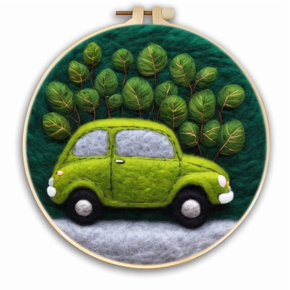 Car Plants Needle Felting Set, Beginner Felt Painting Set, With Wool Felt Painting Set, Decorative Frame, Suitable for Home Decoration