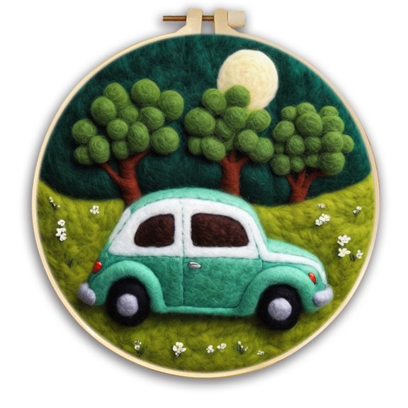 Car Plants Needle Felting Set, Beginner Felt Painting Set, With Wool Felt Painting Set, Decorative Frame, Suitable for Home Decoration