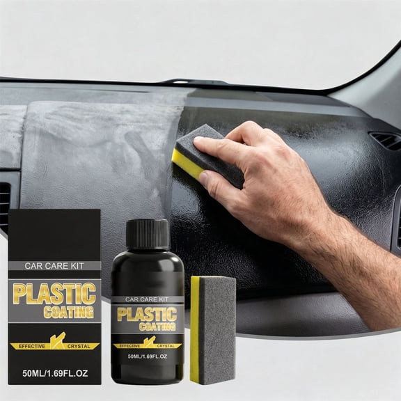 Car Plastic Coating Agent Kit, Interior Dashboard Restorer with Sponge, Rejuvenates Protects for Auto Plastic Trim Door Panel Maintenance, 1.69 fl oz