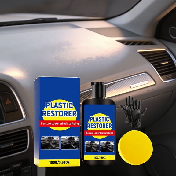 Car Plastic Repair Kit, 100ml Plastic Restorer for Faded Vinyl & Rubber Surfaces, Auto DIY Restoration Kit for Interior & Exterior Plastic Parts, Quick Fix for Car Parts