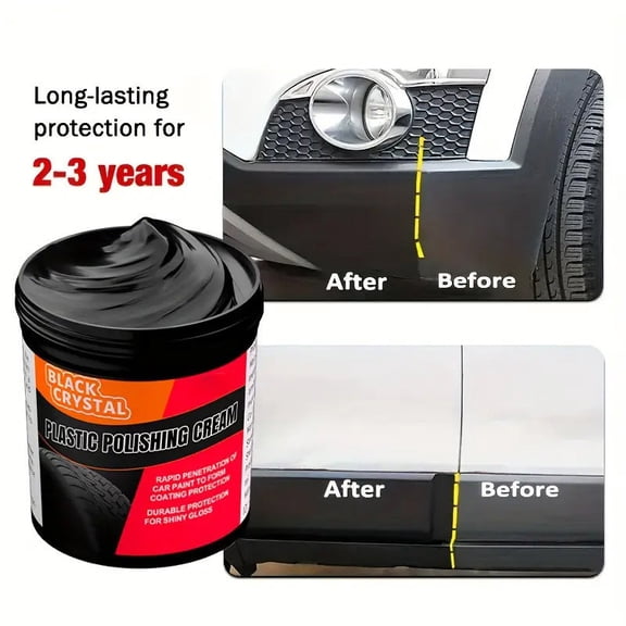 Car Plastic Restorer 300g, Back to Black Coating with Sponge, UV Protection for Trim Dashboard Exterior, Scratch Repair Revitalizing Agent and Auto Bodywork Protection