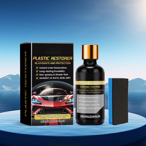 Car Plastic Restorer - Ceramic Coating with Foam Applicator, Scratch Resistant, Enhanced Gloss, Interior Exterior Trim Renewal & Protection