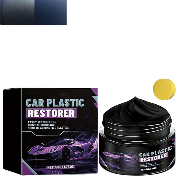 Car Plastic Restorer Gloss Care Cream, UV Protection Trim Restoring Conditioner for Faded Bumper Interior Trim Rubber Leather, with Applicator Sponge