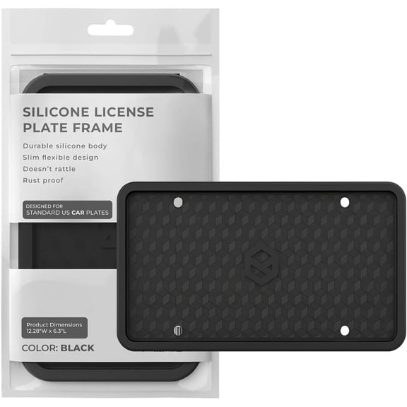 Car Plate Frame, Silicone License Plate Frame, Rust-Proof Rattle-Proof Weather-Proof License Plate Holder for Front or Rear, Black, 1 Pack