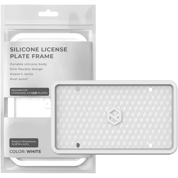 Car Plate Frame, Silicone License Plate Frame, Rust-Proof Rattle-Proof Weather-Proof License Plate Holder for Front or Rear, White, 1 Pack