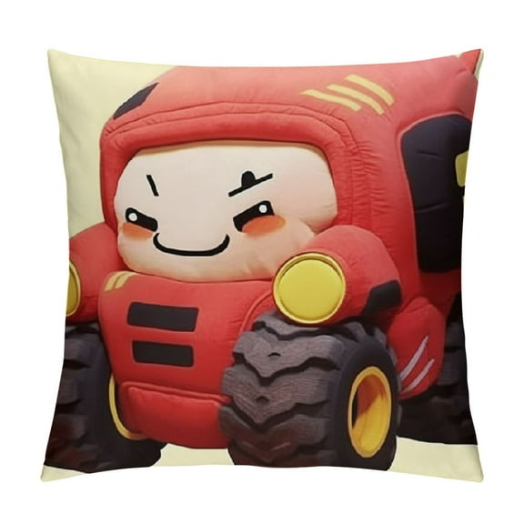 Car Plush Tractor Stuffed Cushion Truck Toy Super Cute Car Plush Pillow - Soft Plush Toy for Little Boys, Girls, Babies and Toddlers - Great Gift (Red)