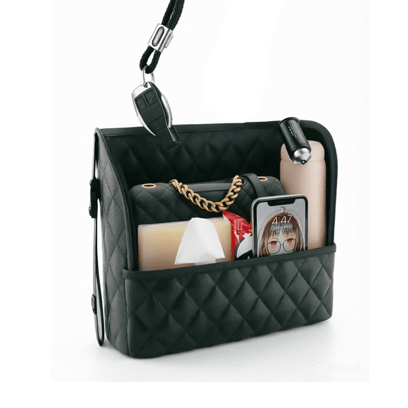 Car Pocket Handbag Holder and Purse Hook for Car Front Seat- Auto Storage Accessories for Women Interior -Seat Back Organizer with Barrier for Backseat Pets and Kids, Between Two Seats Handbag Holder