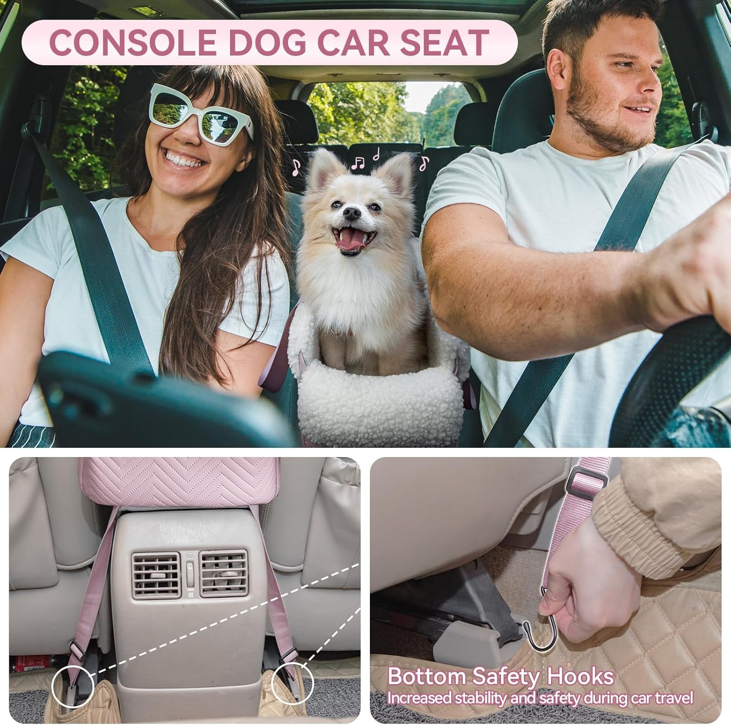 Car  Portable Console Dog  with Safety Hooks for Small Pets  to 9 lbs Pink