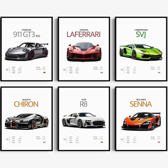 Car Posters for Men Car Wall Art - 8x10 Unframed Prints - Wall Art for Men, Wall Decor for Men, Car Room Decor - Car Wall Decor, Car Decor for Room, Car Posters for Room Aesthetic