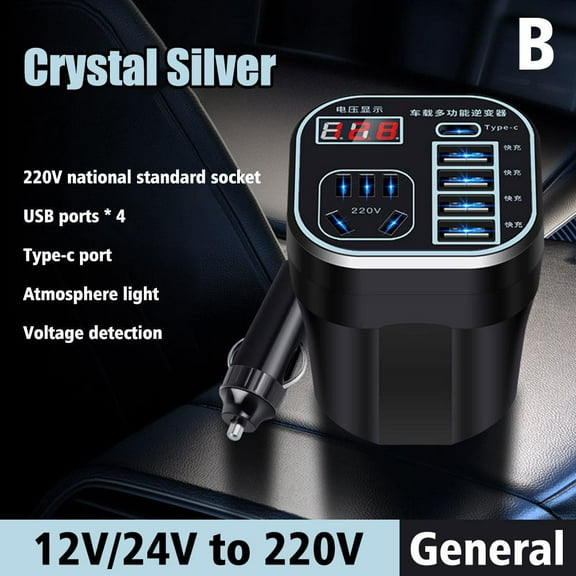 Car Power Inverter 12V/24V TO 220V Voltage Converter 4USB Ports Charger Socket B